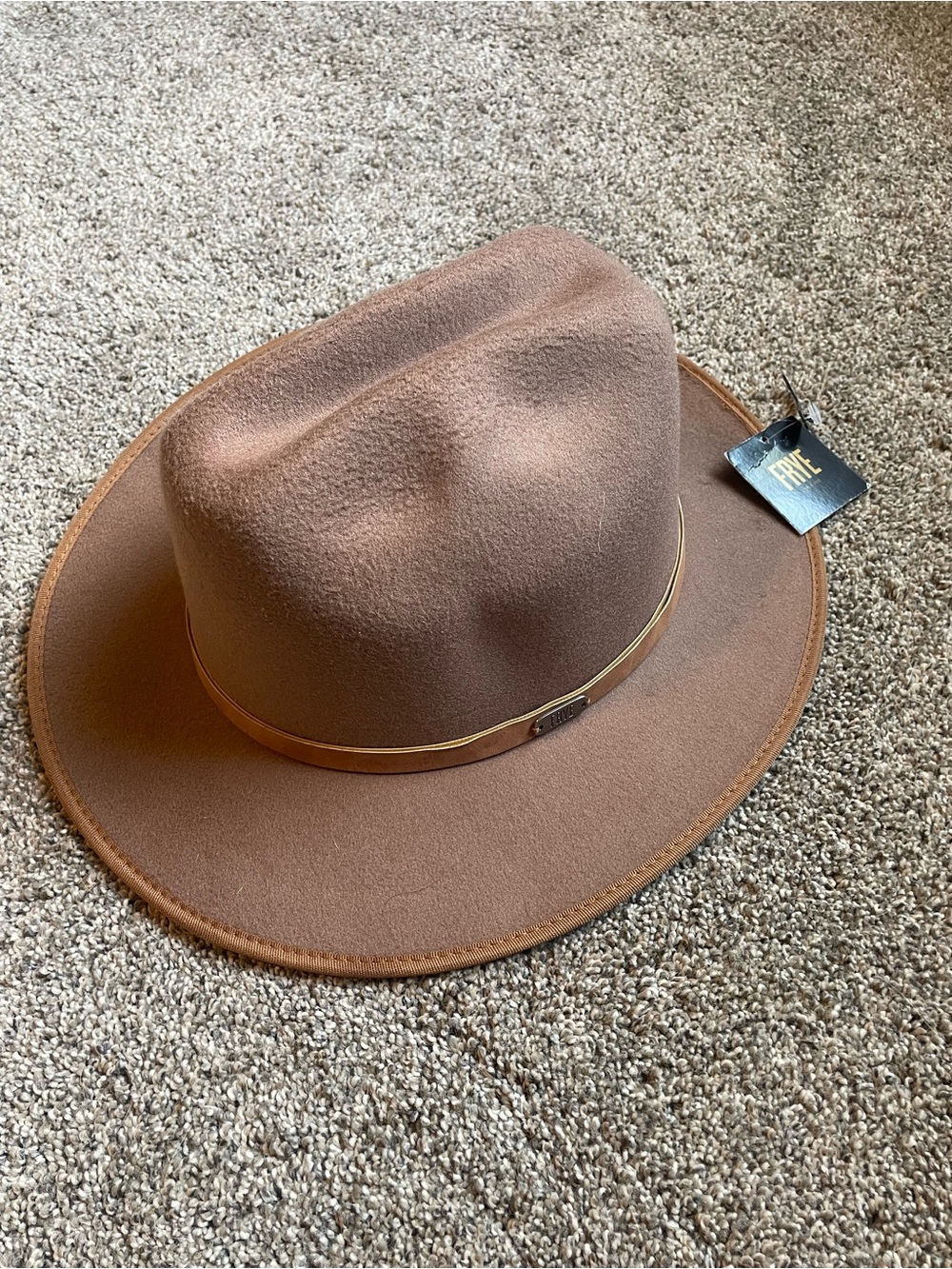 NWT FRYE Felt Tall Crown Fedora Leather Band Stetson Men’s Hat OSFM Brown